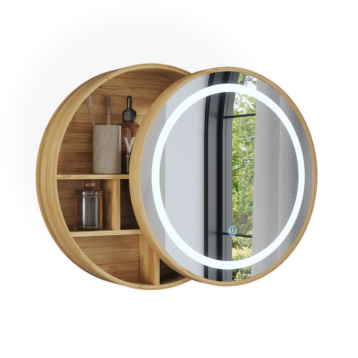 KOUPELNOVÁ ZRCADLOVÁ SKŘÍŇKA Silva Bambus 50 x 50 cm s 5 úložnými prostory - zelená barva, sklo (50/50/13cm) - Vicco