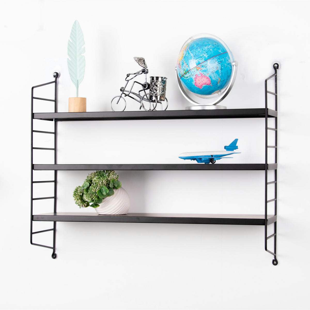 SADA NÁSTĚNNÝCH POLIC 2 KS Strängnäs - černá, kov (60/50/15cm) - [en.casa]