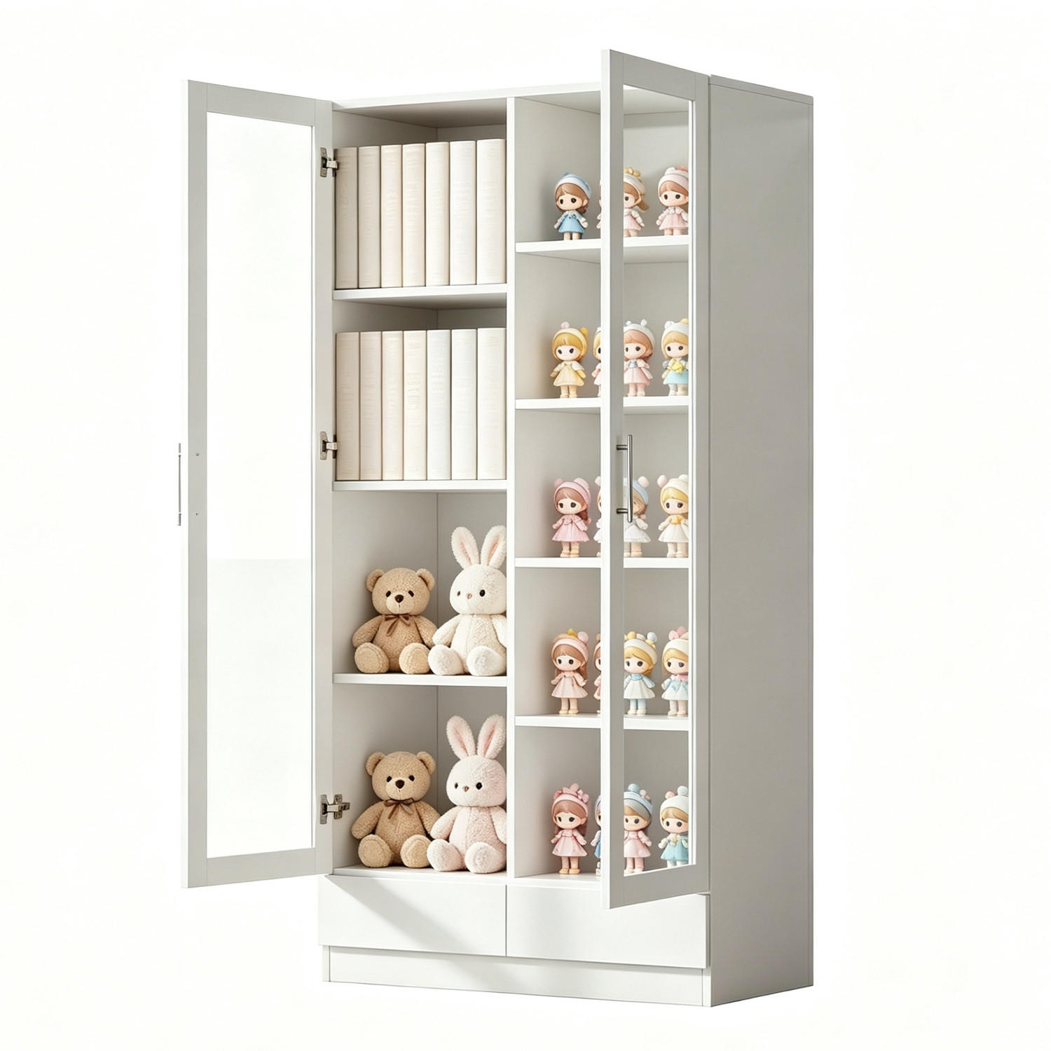 KÜCHENSCHRANKWEISS 80x40x160 cm, MDF und Glas, MIT 2 SCHUBLADEN, für Wohnzimmer und Büro - Weiß, Holzwerkstoff (40/160/80cm) - Rolipo