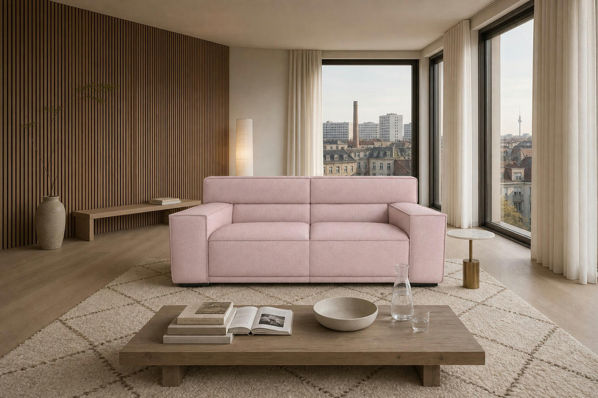 2,5-SITZER Umea Chenille Rosa 194/106/78 cm - Altrosa, Kunststoff/Textil (194/78/106cm) - foamnova