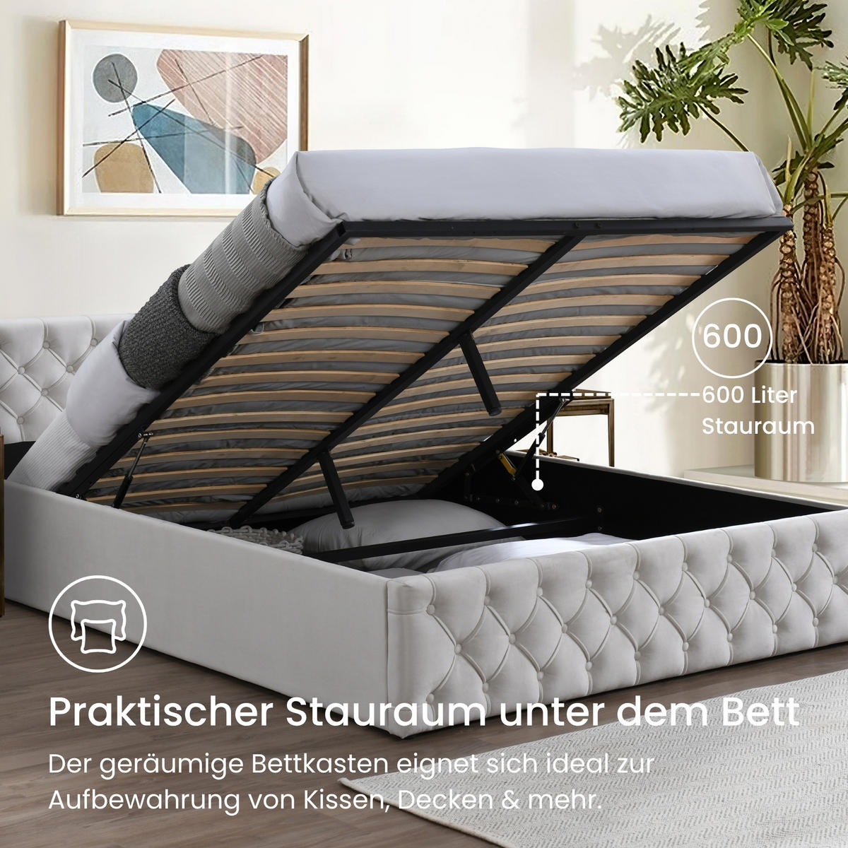 POLSTERBETT mit Stauraum 160x200 cm in Beige - Beige, Holzwerkstoff (160/200cm) - Home Collective