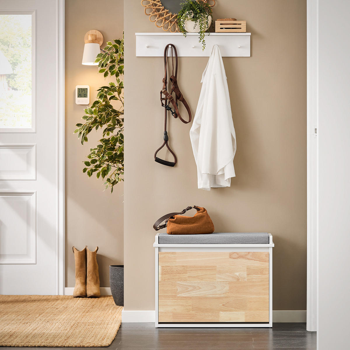 SCHUHBANK Weiß-Natur - Weiß, Holzwerkstoff (61/47/26cm) - SoBuy