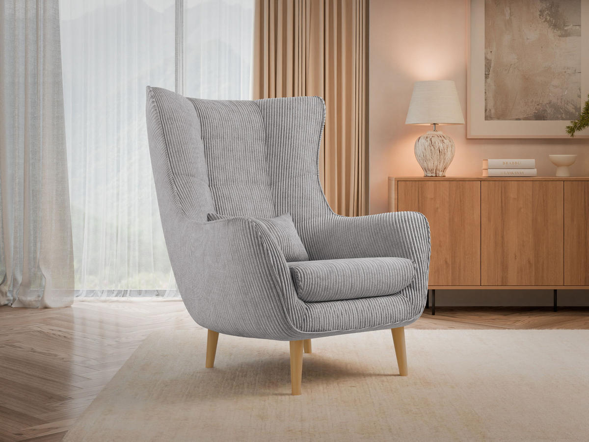 SESSEL Estjano Cord - Beige/Hellgrau, Holz/Textil (80/106/95cm) - MIRJAN24