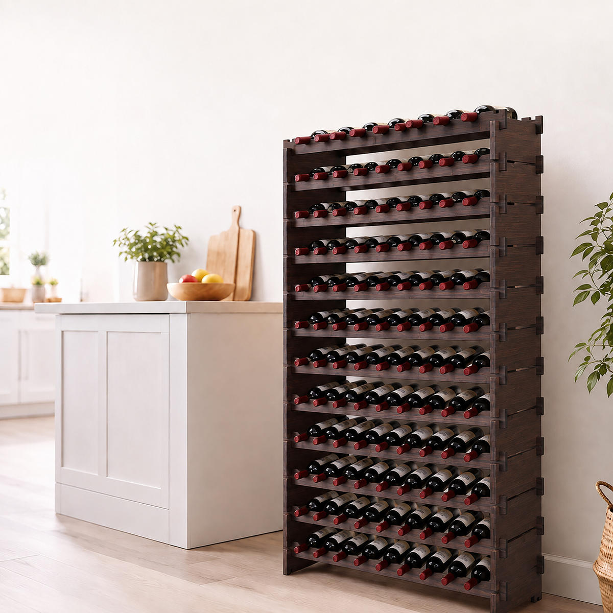 WEINREGAL Dunkelbraun stapelbar 108 Flaschen - Braun, Holz (85/159/25.5cm) - Relaxdays