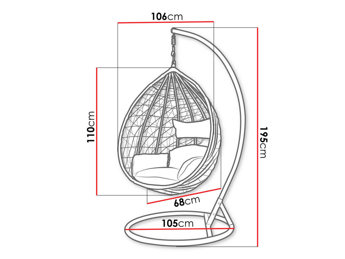 HÄNGESESSEL Savona - Hellgrau/Grau, Metall (106/195/105cm) - MIRJAN24
