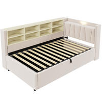 STAURRAUMBETT 90/200 cm DE-02067, in Beige, mit Sofafunktion, USB-C und Hydraulik - Beige, Metall (90/200cm) - ComfortXL