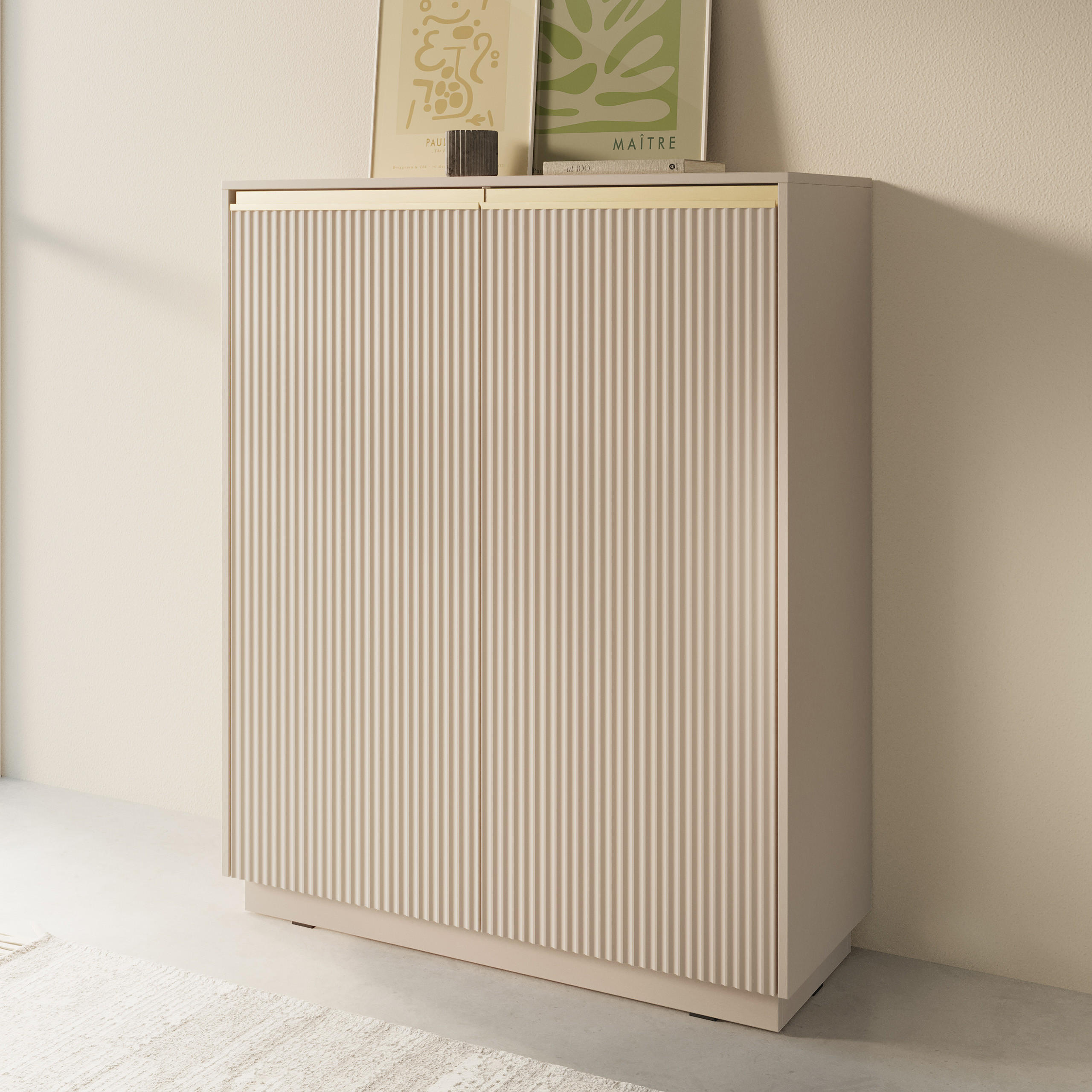 HIGHBOARD MAESTRO 104/127/39 cm mit 2 Türen Beige - Beige, Holzwerkstoff (104/127/39cm) - MASSENO