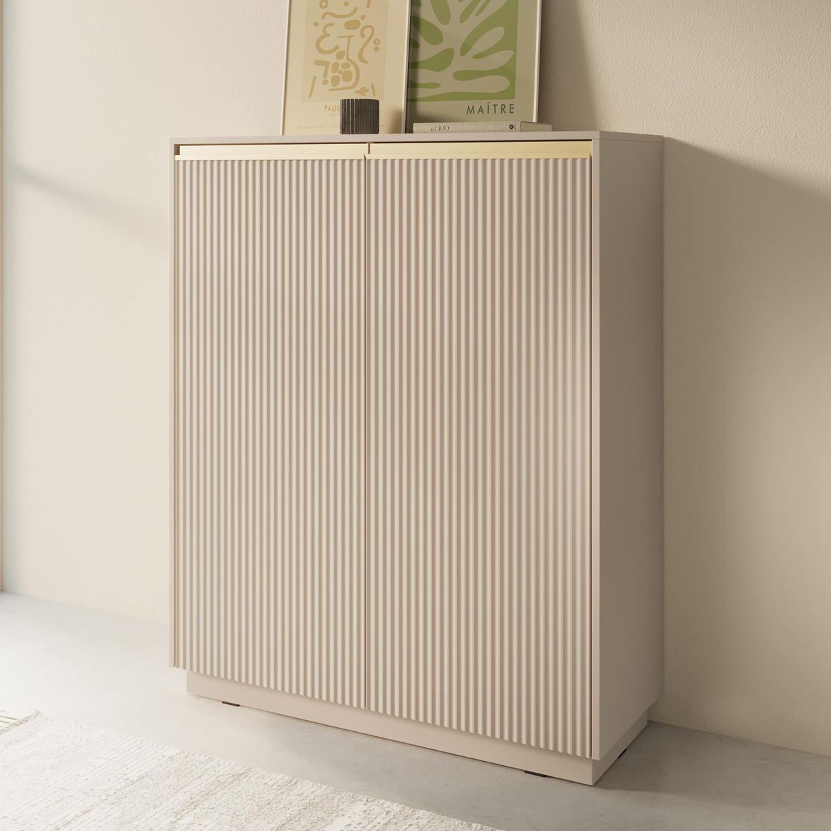 HIGHBOARD MAESTRO 104/127/39 cm mit 2 Türen Beige - Beige, Holzwerkstoff (104/127/39cm) - MASSENO