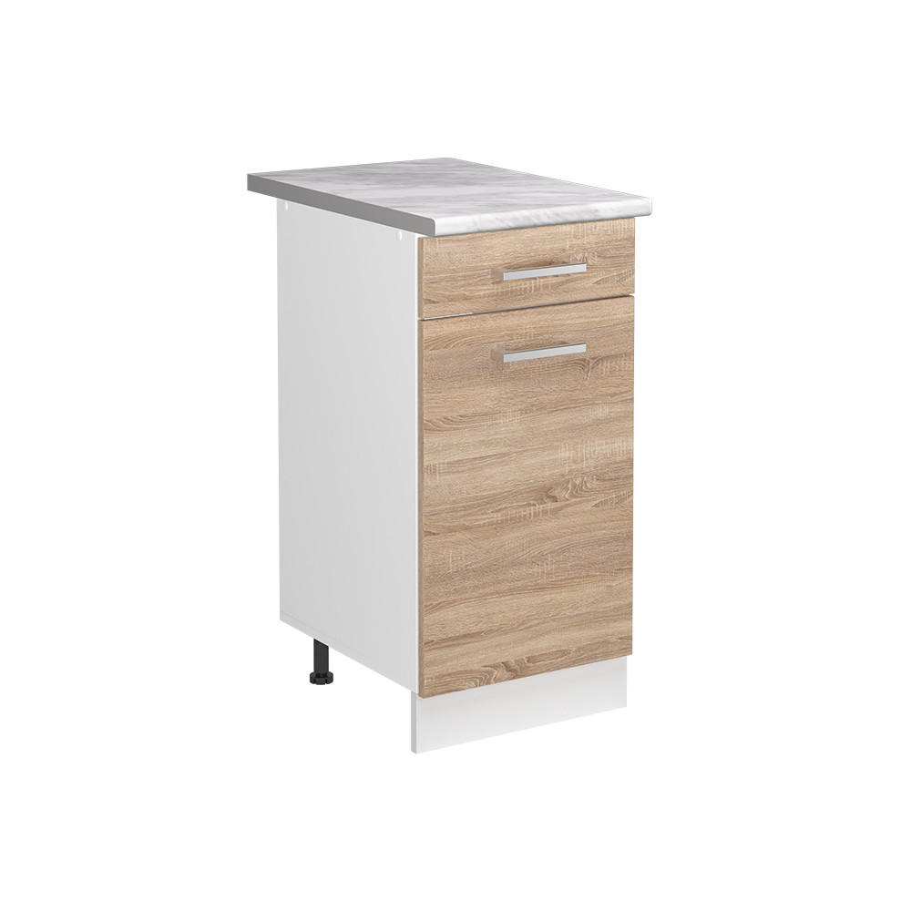 SPÜLENUNTERSCHRANK R-Line, Sonoma/Weiß, 40 cm Arbeitsplatte Marmor - Weiß/Sonoma Eiche, Holzwerkstoff (40/81.6/60cm) - Vicco