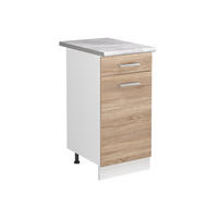 SPÜLENUNTERSCHRANK R-Line, Sonoma/Weiß, 40 cm Arbeitsplatte Marmor - Weiß/Sonoma Eiche, Holzwerkstoff (40/81.6/60cm) - Vicco