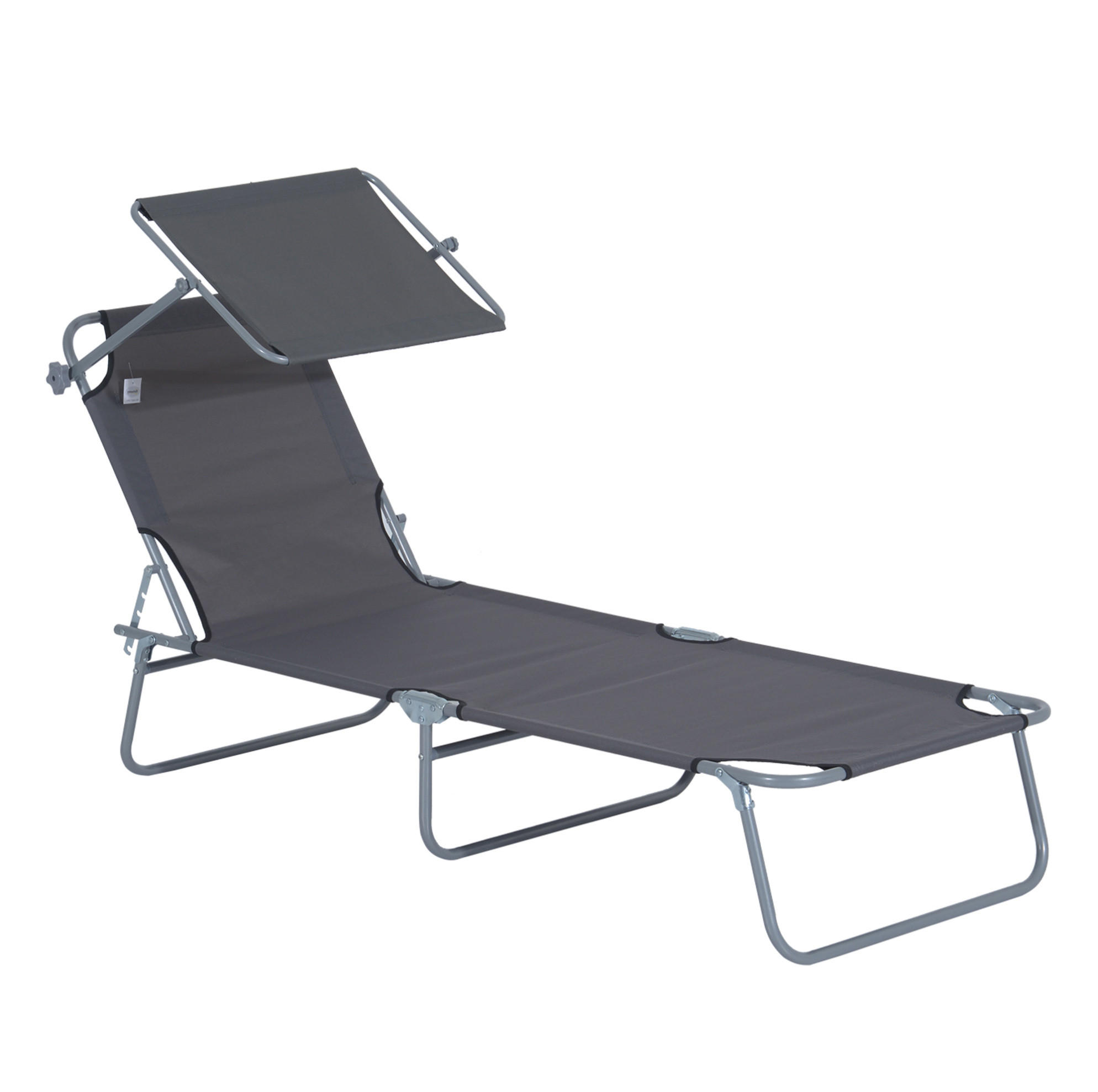 GARTENLIEGE 187/58/36 cm grau aus Metall klappbar mit Sonnendach - Grau, Metall (187/36/58cm) - OKWISH