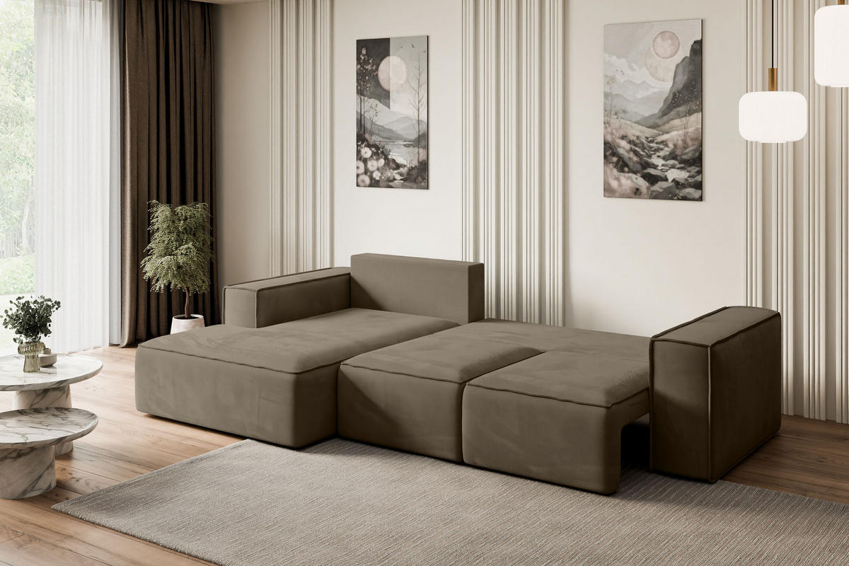 ECKSOFA mit Schlaffunktion und Bettkasten SERRA-L-S - 266x161x87 cm Braun Velours - Schwarz/Braun, Holzwerkstoff/Kunststoff (266/161cm) - ALTDECOR