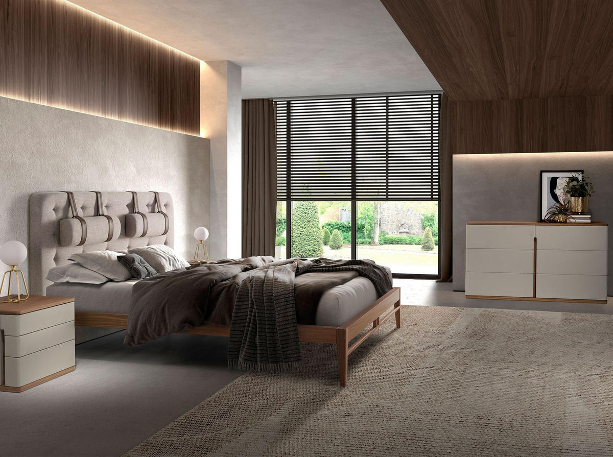 BETT Graues Bett mit Stofftufting 172/216/110 cm - Walnussfarben/Grau, Textil - ANGEL CERDA