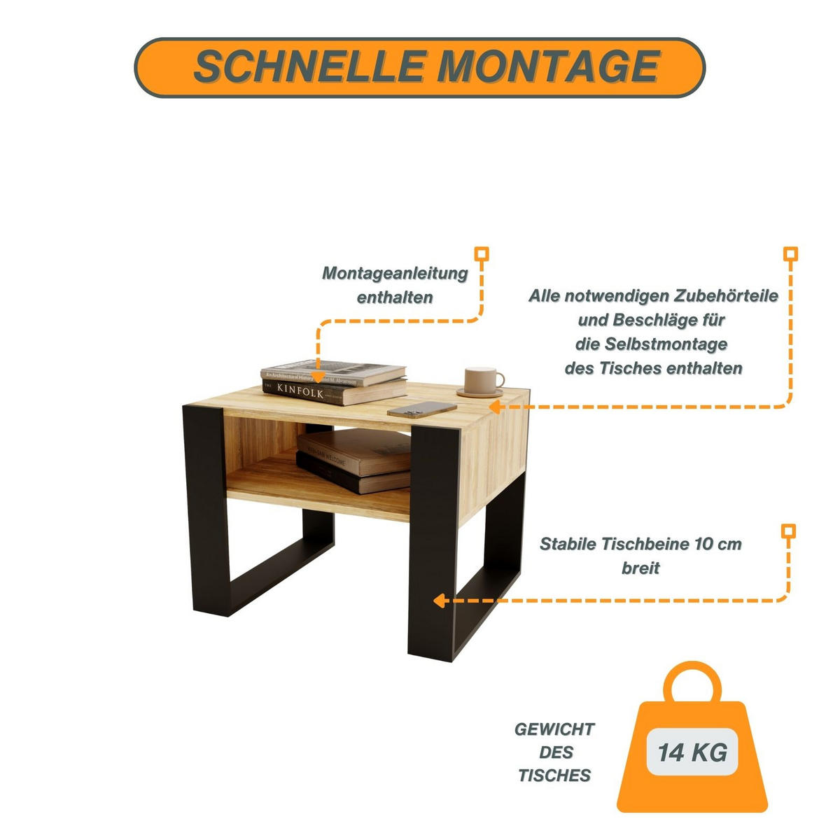 COUCHTISCH Karo65 65/45/53,6 - Alteiche/Schwarz, Holzwerkstoff (53/65/45cm) - RAUMHIRSCH FURNITURE