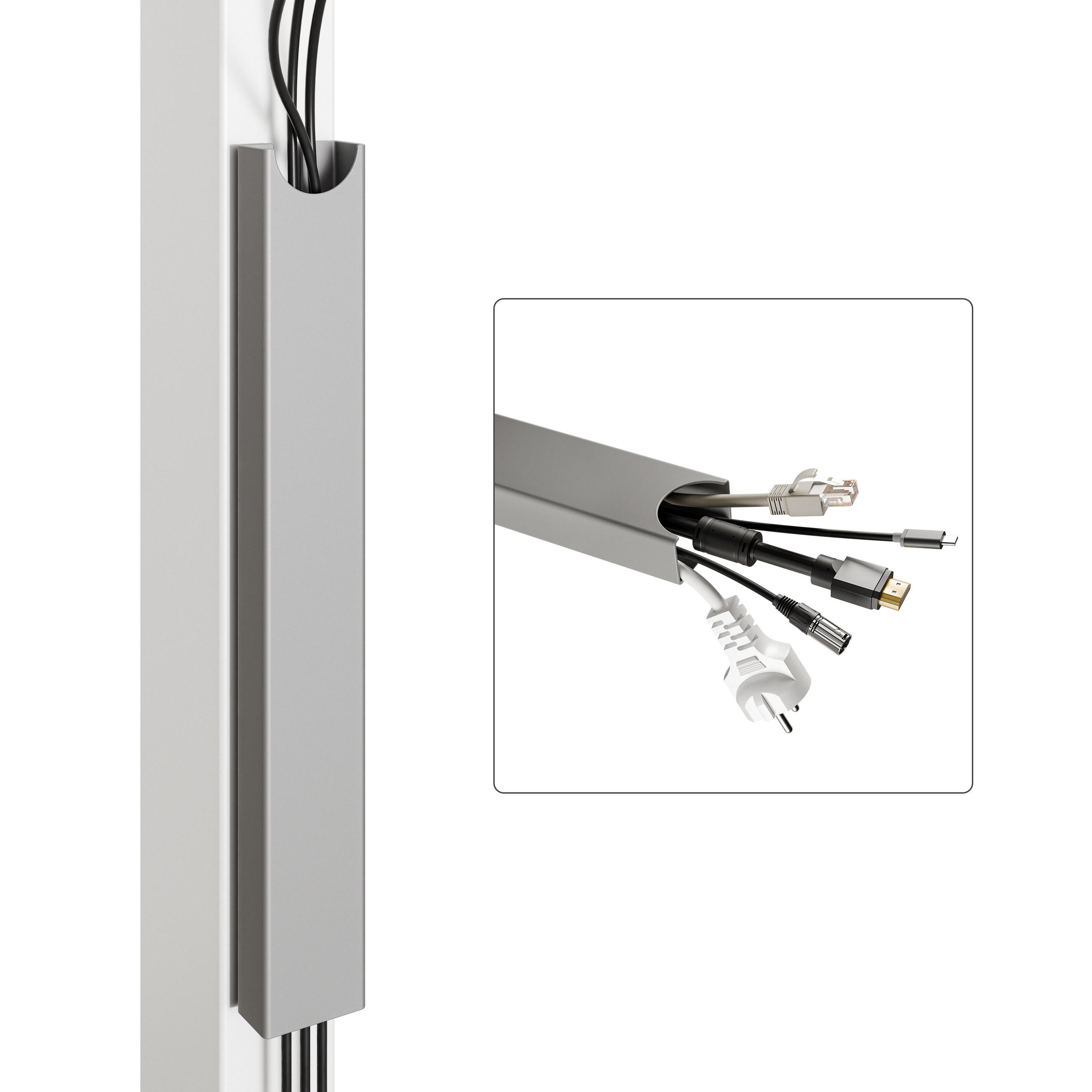 MAGNETISCHER Kabelkanal Schreibtisch Grau, 37x5x2,5cm - Grau, Metall (37/5/2.5cm) - Desktronic