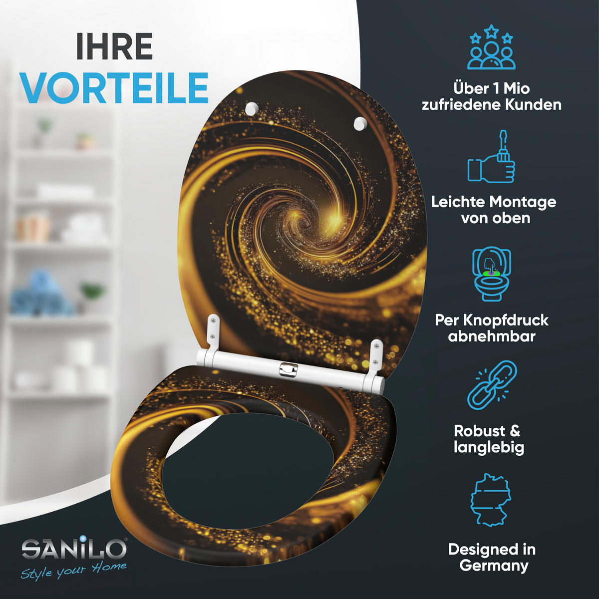 WC-SITZ mit Absenkautomatik & Top Fix Vortex - Braun, Holzwerkstoff (37.7/5.5/48cm) - Sanilo