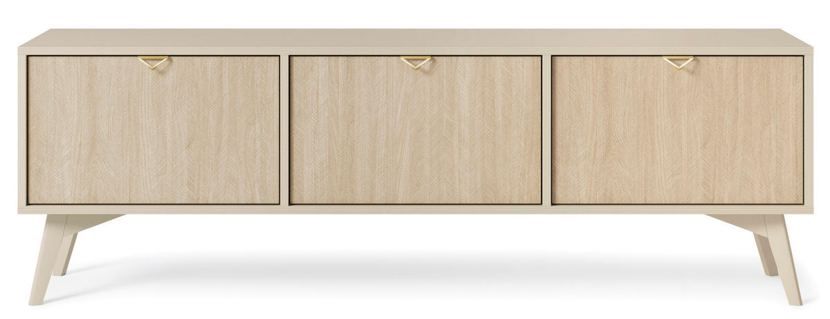 LOWBOARD Silva 158 cm in Sandbeige + Scandi-Fischgrätmuster mit Türen - Beige/Goldfarben, Holz/Holzwerkstoff (158/53/38cm) - Ravio