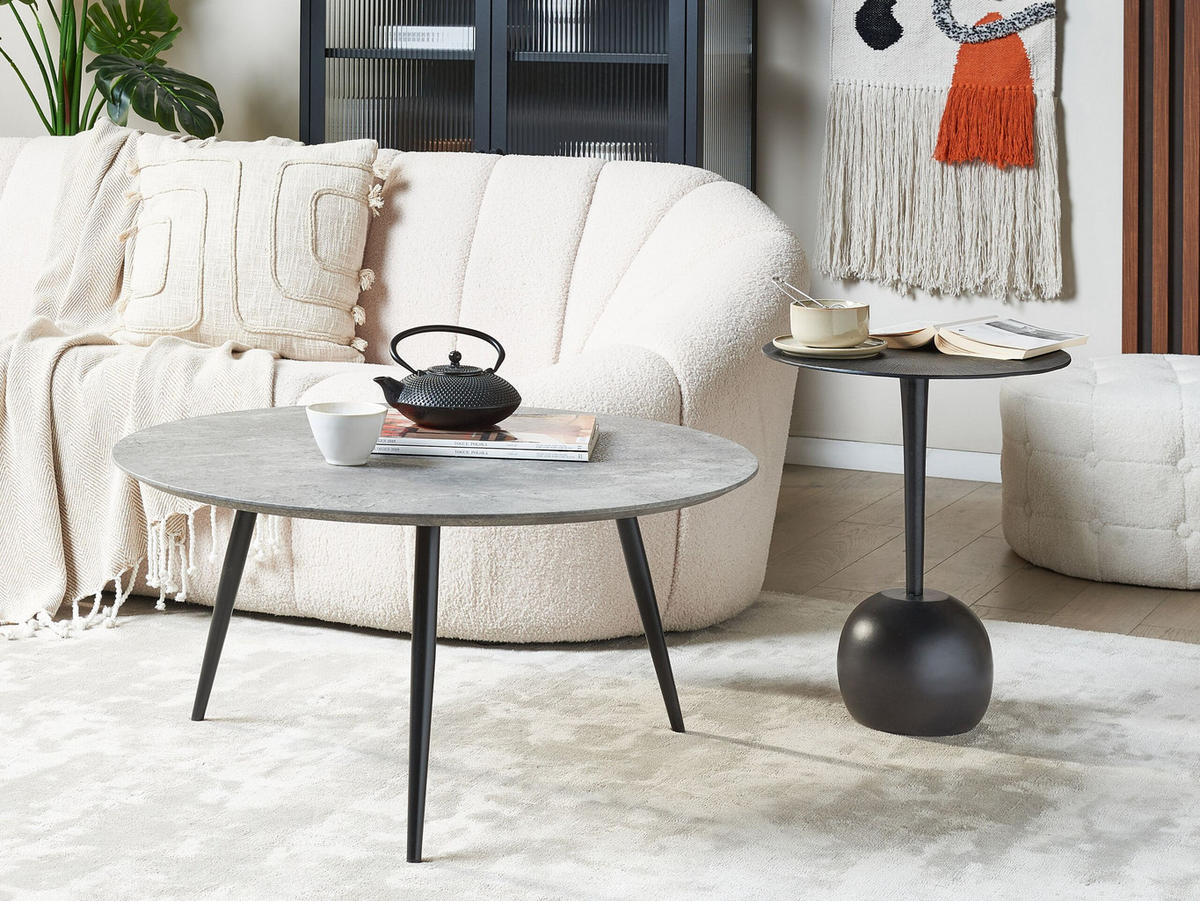 COUCHTISCH Betoneffekt/schwarz 79 cm Effie - Grau, Holzwerkstoff (79/61/40cm) - Beliani