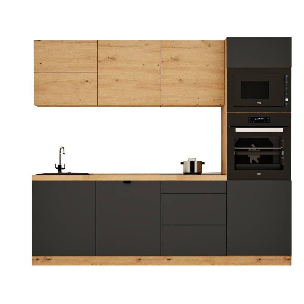 KÜCHENZEILE 240 cm - Langen KL26-M240 - in Grau/Artisan Eiche - Eiche Artisan/Grau, Holz (240/212/58cm)