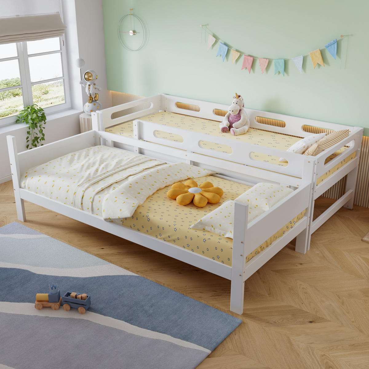ETAGENBETT 90/200 cm & 90/200 cm in Weiß Kinderbett mit Leiter und Absturzsicherung im schlichten Design - Weiß, Holzwerkstoff (90/200cm) - STILVORA