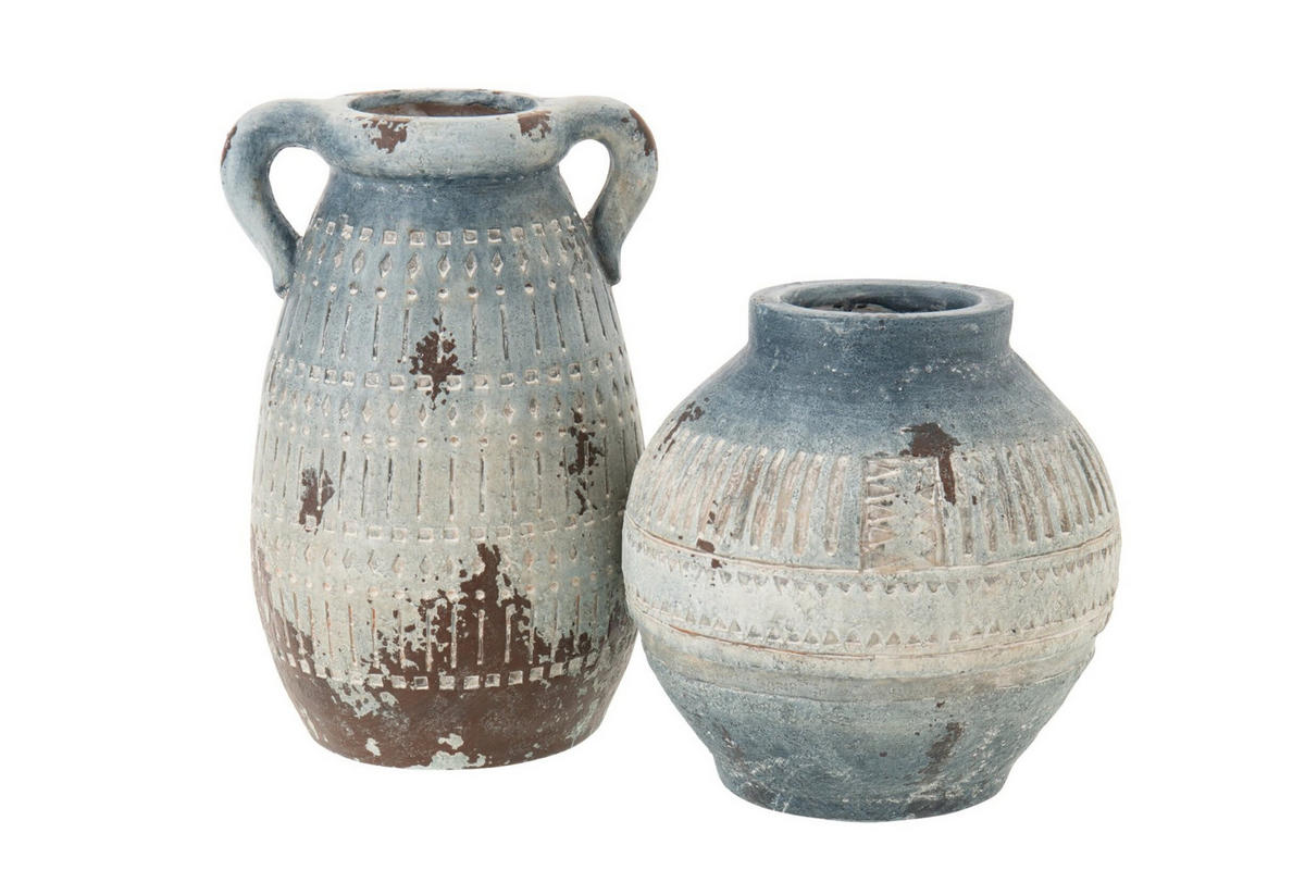 BLUMENTOPF ANTIK AUßEN Blau - Blau, Glas/Naturmaterialien (28/31cm) - J-Line