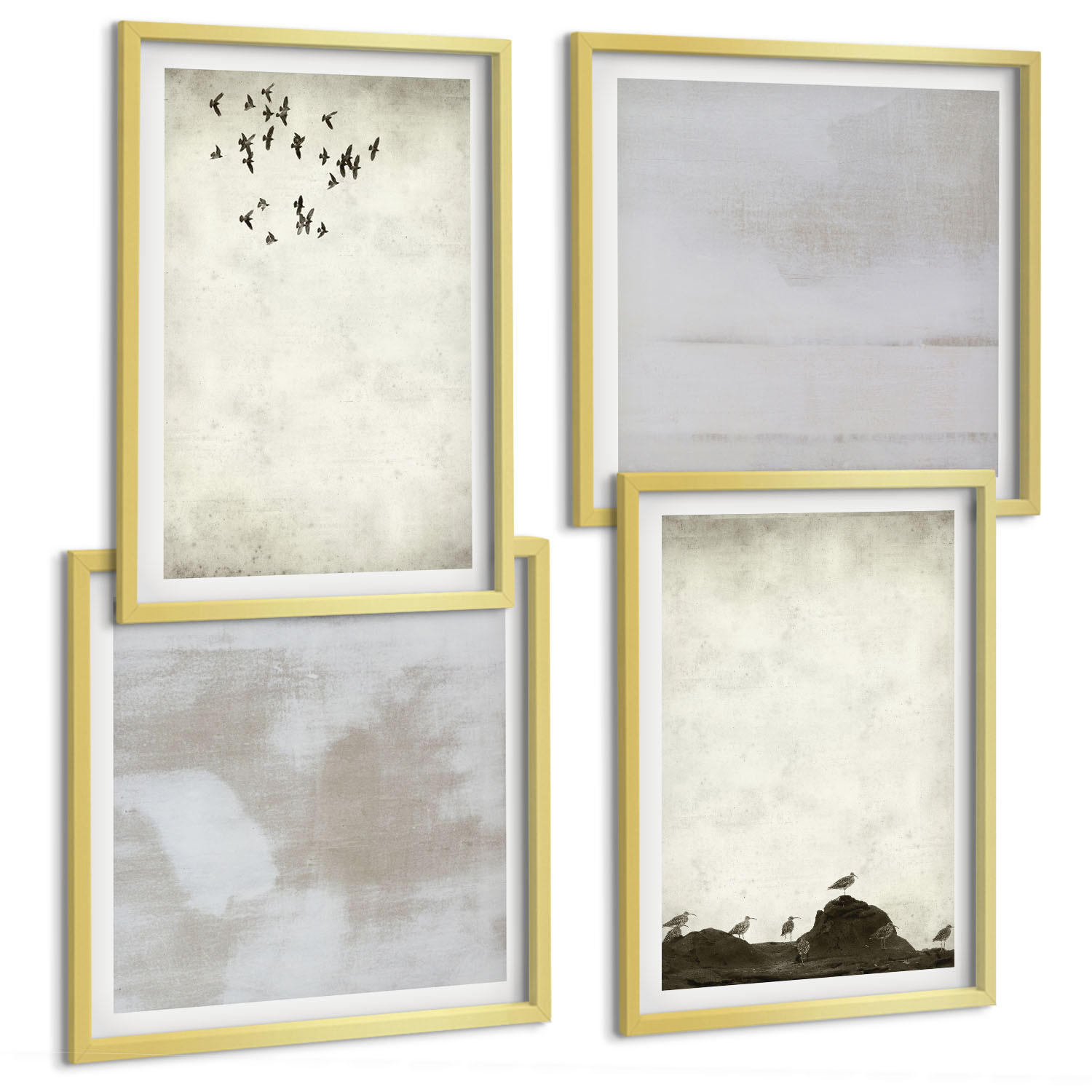 BILDER SET 4er Set - 50x50 cm & 40x60 cm Goldrahmen - Textur eines Vogelschwarms - Goldfarben, Kunststoff (50/50cm) - TULUP