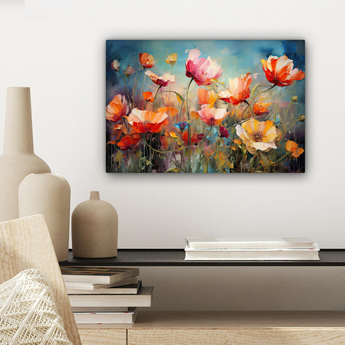 LEINWANDBILD Blumen - Aquarell - Kunst - Botanisch - Natur Deko Schlafzimmer 30x20 cm - Orange, Textil (30/20cm) - MuchoWow