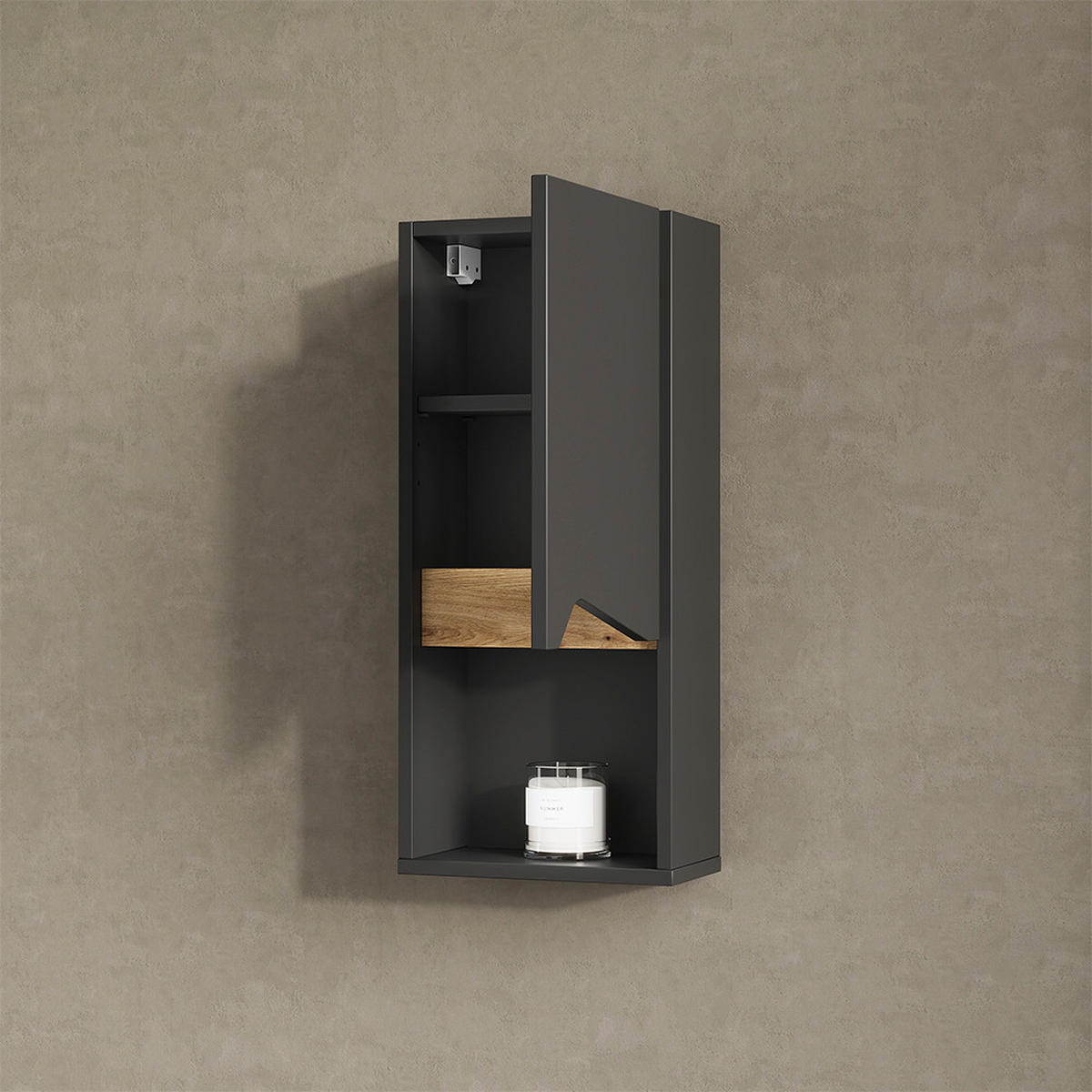 BADSCHRANK Timavo Anthrazit 30 x 67 cm mit Tür und offenem Fach - Anthrazit, Holzwerkstoff (30/67/17cm) - Livinity®