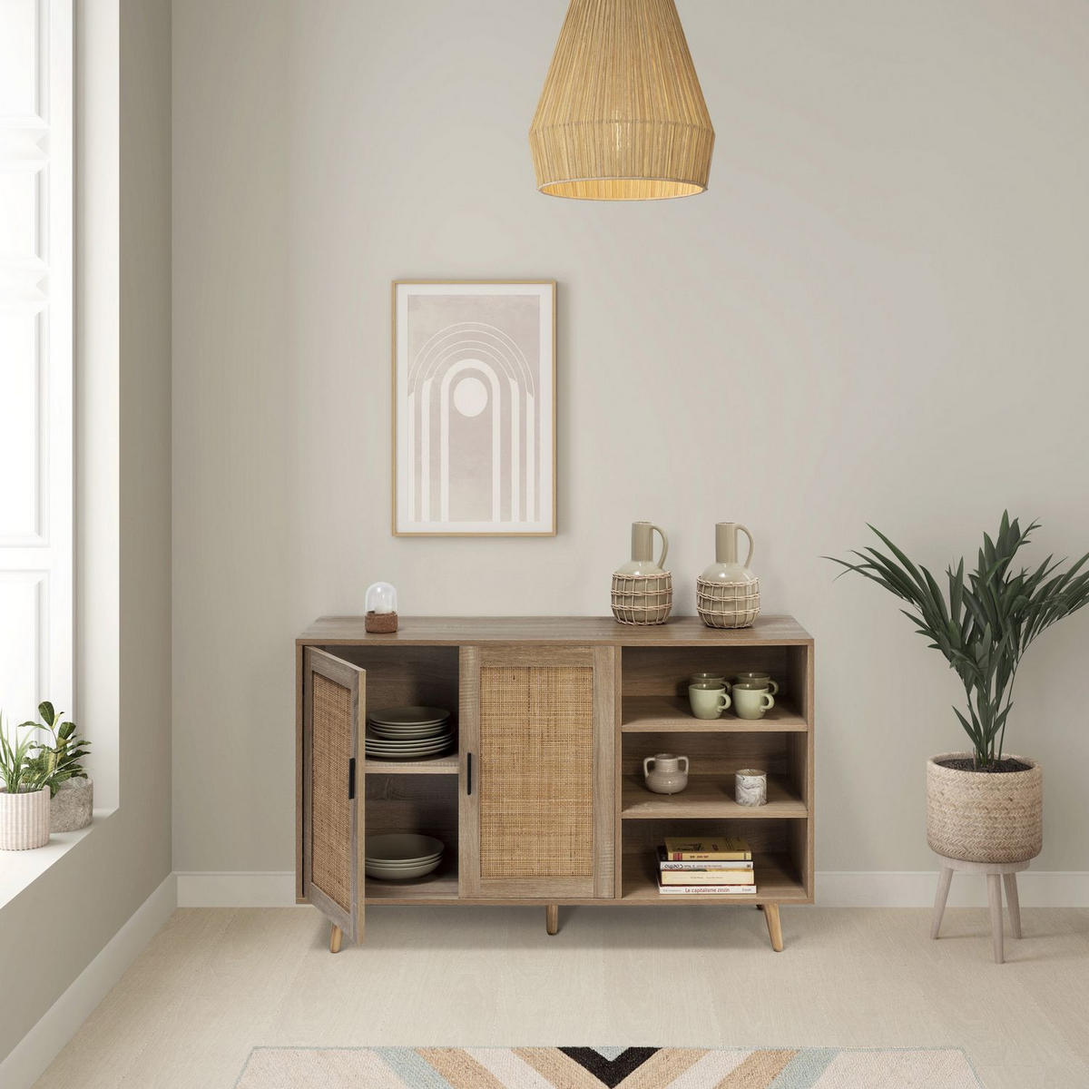 SIDEBOARD Dalia 2 Türen 3 Fächern Eichenfarbe - Honigeiche, Holzwerkstoff (120/76/38cm)
