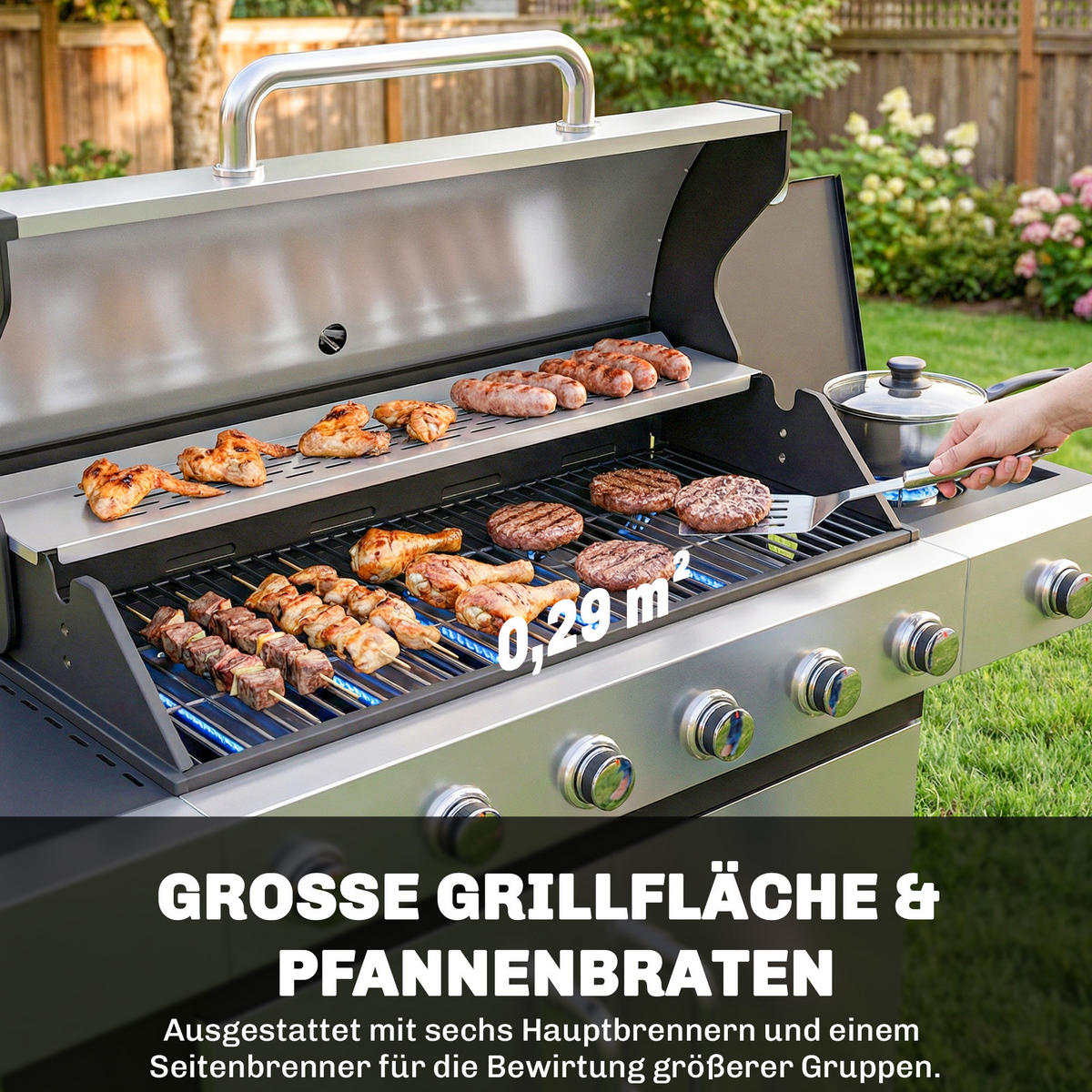 GASGRILL Edelstahl Schwarz - Schwarz, Metall (49/111/142cm) - Outsunny