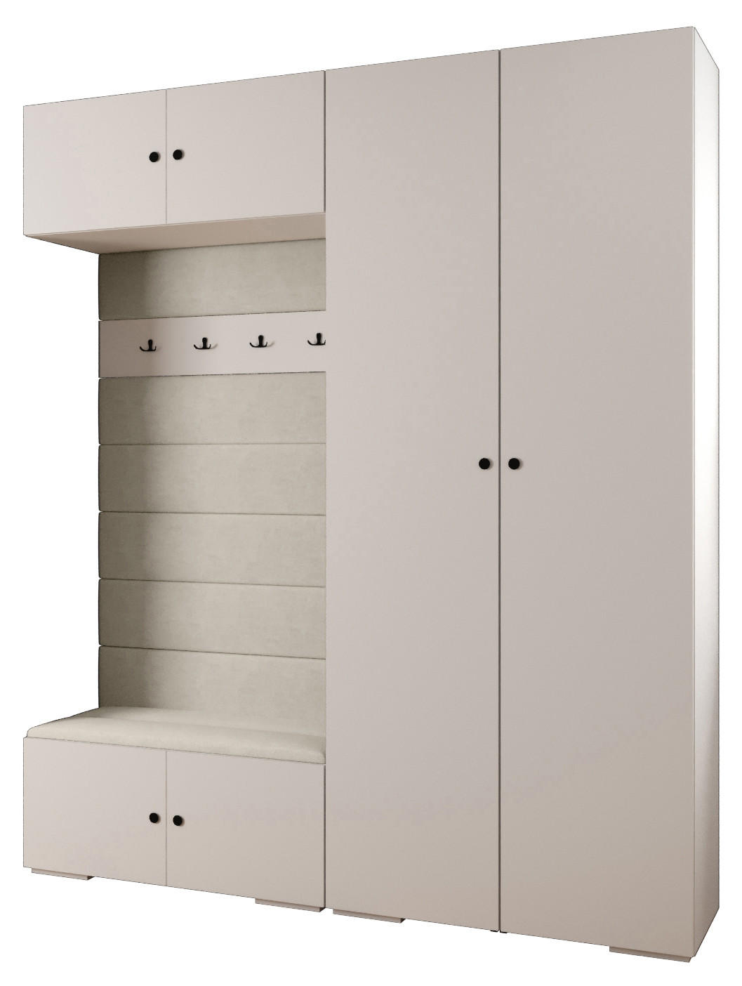 Abiks Möbel Garderoben-Set Weiß, Beige, Schwarz 200x236.7x47 cm