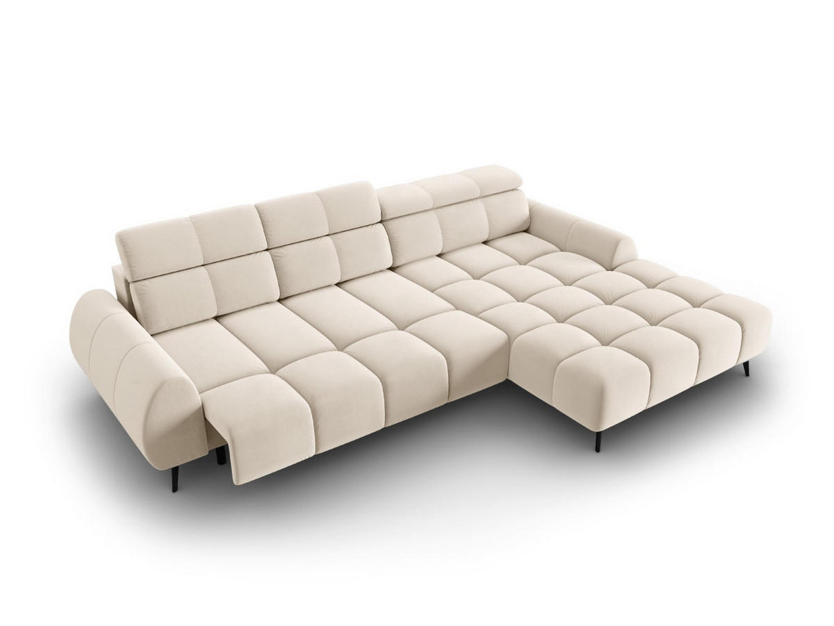ELEKTRISCHES-ECKSOFA rechts Alyse aus Samt leichtes beige 5 Sitzplätze - Beige, Textil (188/295cm) - Micadoni
