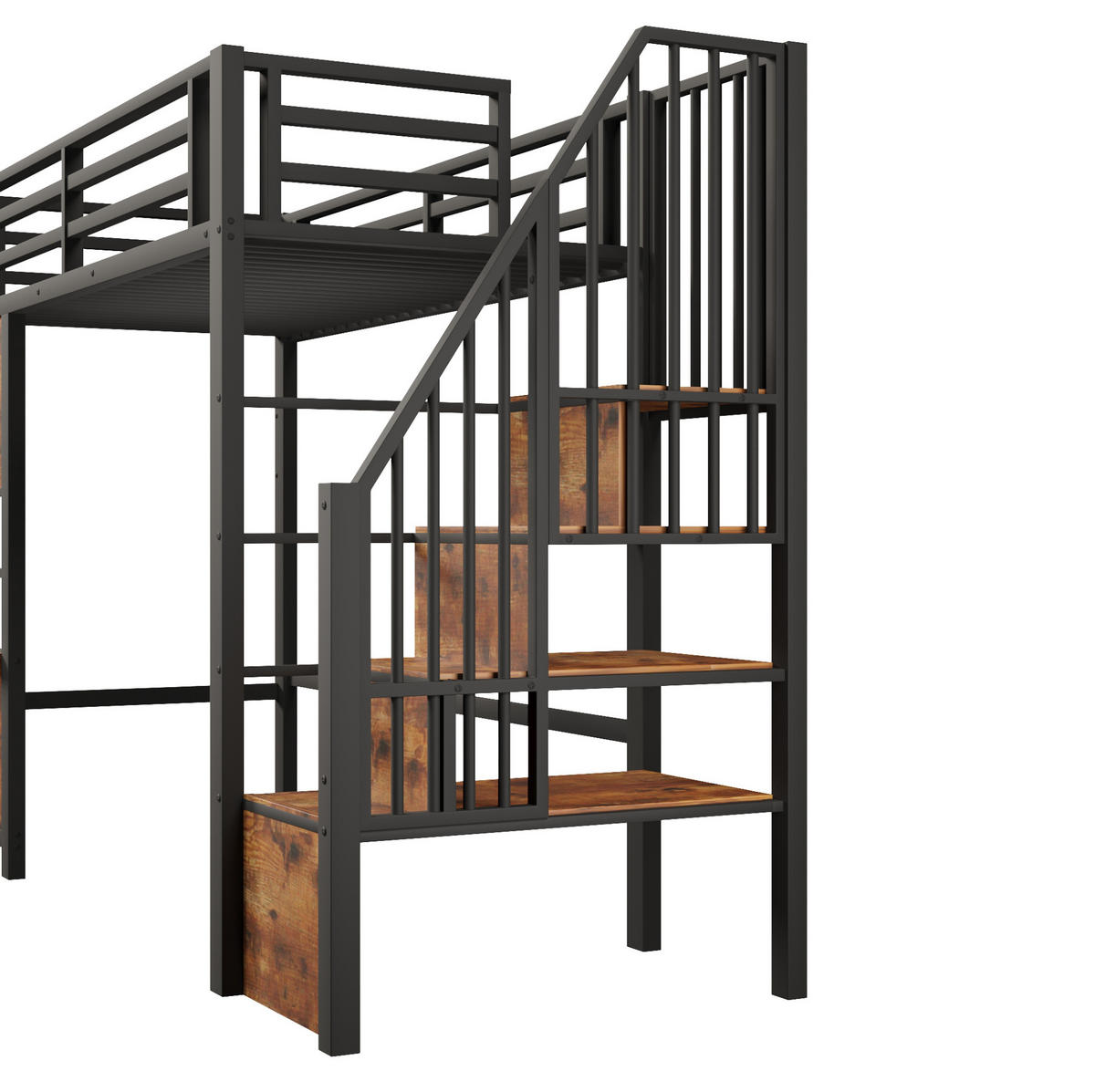 HOCHBETT 90x200 cm in Schwarz mit Stauraumtreppe und offenem Spielbereich - Schwarz, Holzwerkstoff (90/200cm) - IVMEU