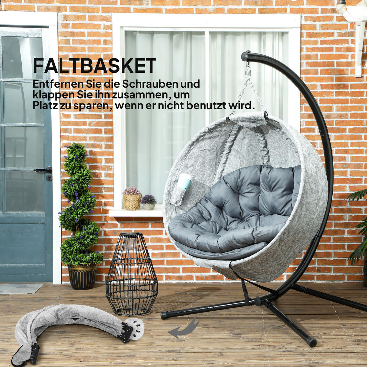 HÄNGESESSEL für den Außenbereich - Grau, Metall (116/180/118cm) - Outsunny