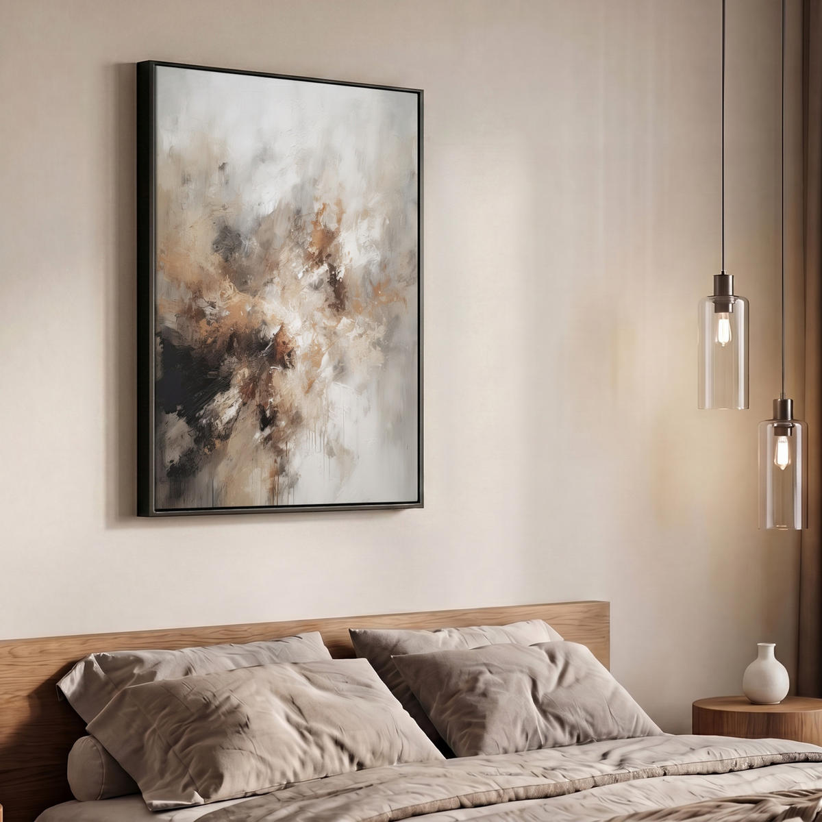LEINWAND Bilder mit Rahmen - Farbe - Abstrakt - Beige - Kunst - 70x100 - Greige, Textil (70/100cm) - MuchoWow