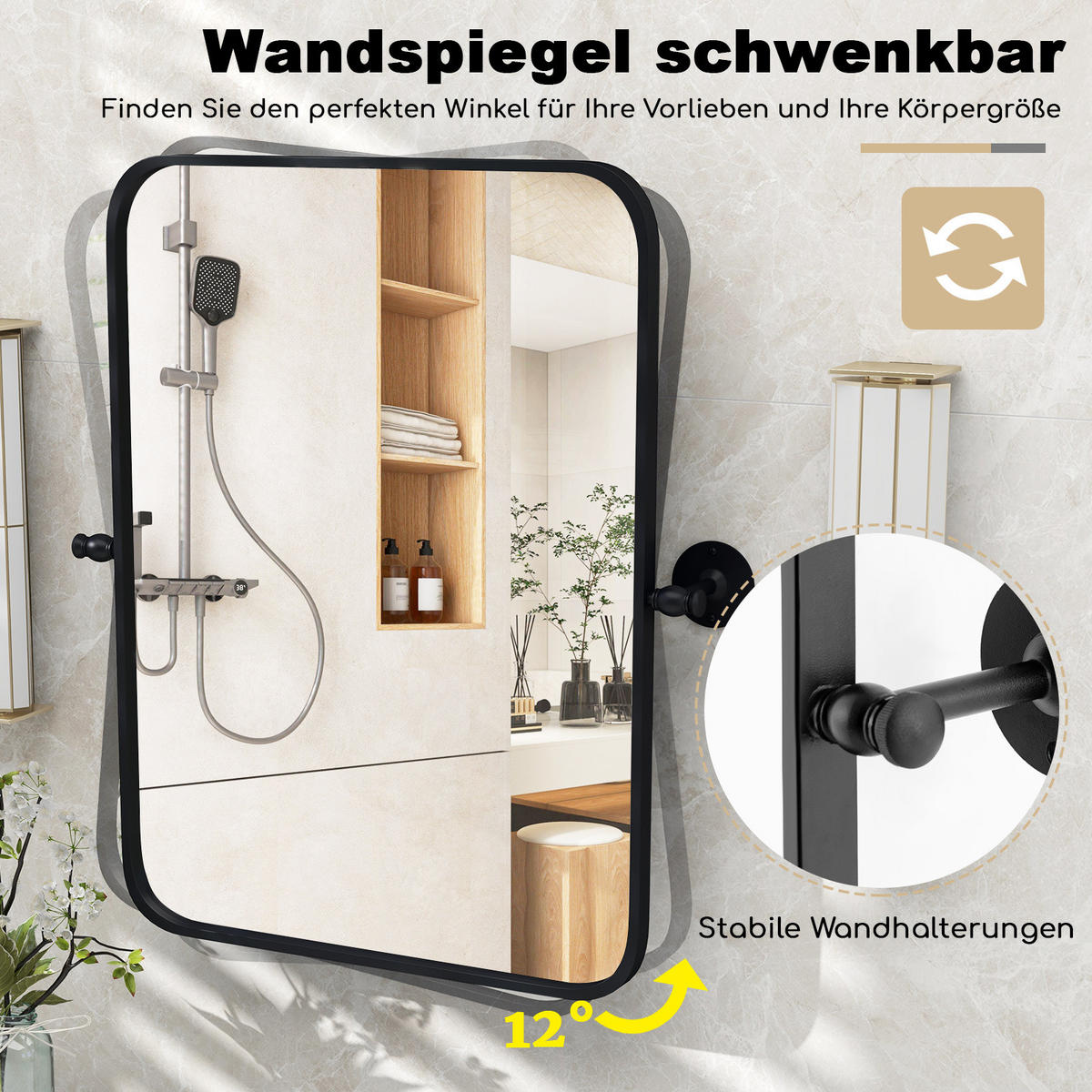 BADEZIMMERSPIEGEL Schwarz - Schwarz, Glas (66.5/2.5/76.5cm) - COSTWAY