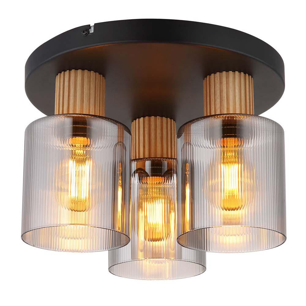 DECKENLEUCHTE ALEIDIS Holz, Rauchglas, Schwarz, 3-flammig - Orange, Holz (30/30/21cm) - Globo Lighting