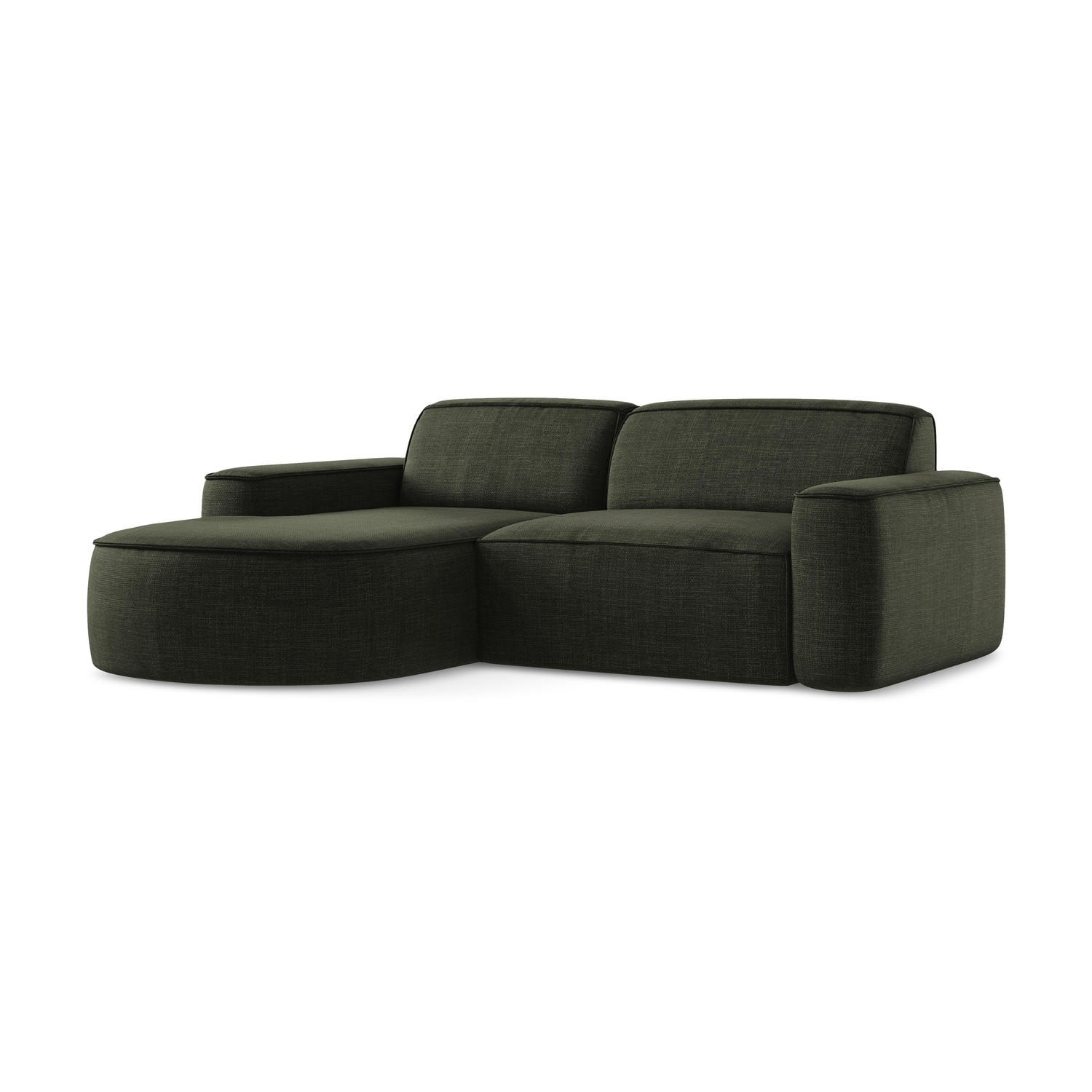 ECKSOFA Links Strukturstoff Grün - Schwarz/Olivgrün, Holzwerkstoff/Kunststoff (224/166cm) - LaMiaSofa