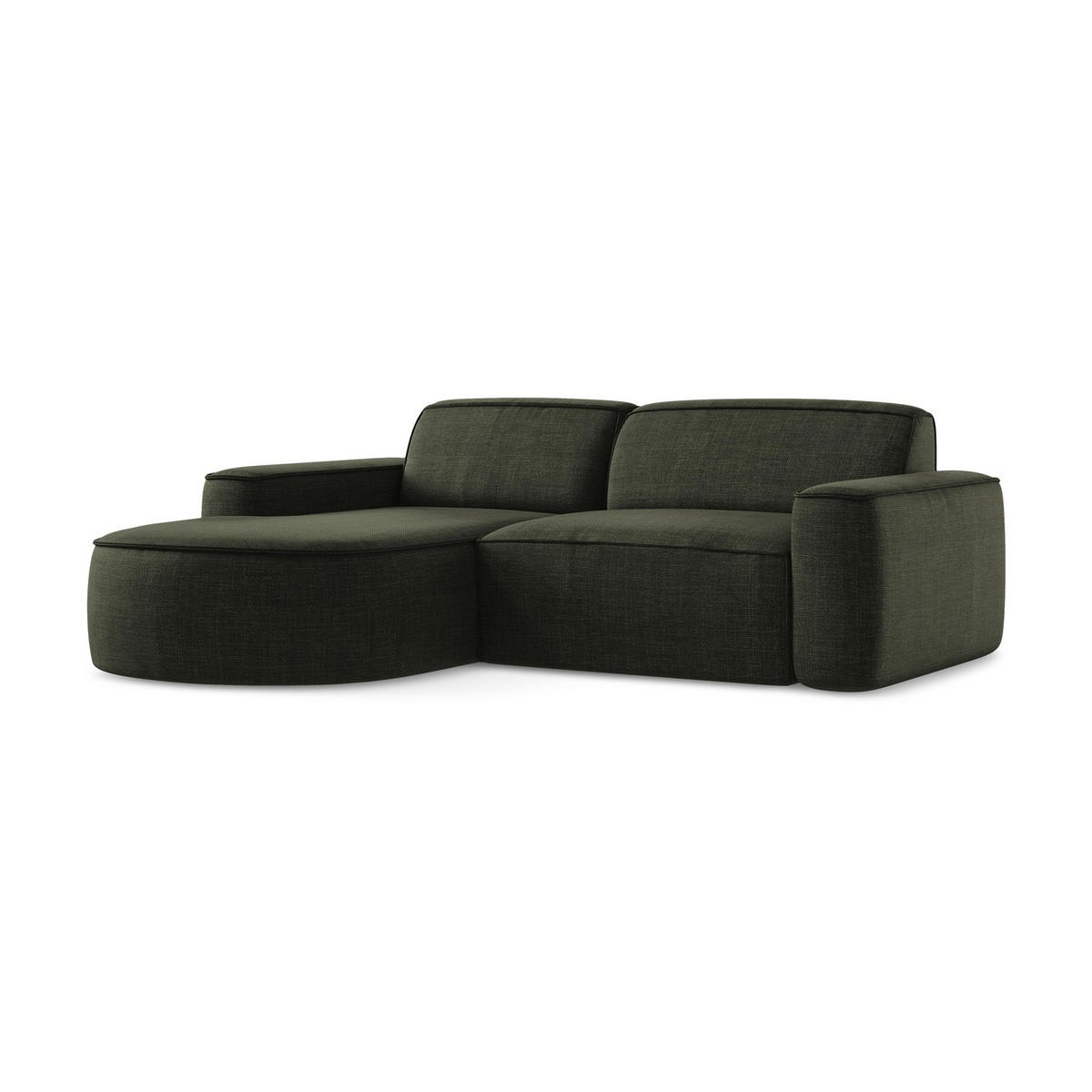ECKSOFA Links Strukturstoff Grün - Schwarz/Olivgrün, Holzwerkstoff/Kunststoff (224/166cm) - LaMiaSofa