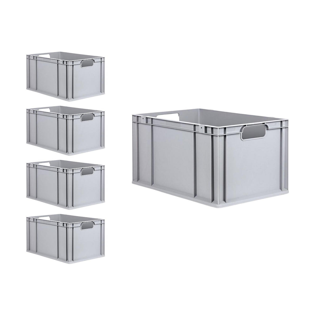 EUROBOX 5x Nextgen Economy Mit Auflagedeckel Grau/Schwarz Griffe Offen 65 Liter - Schwarz, Kunststoff (40/32/60cm) - PROREGAL