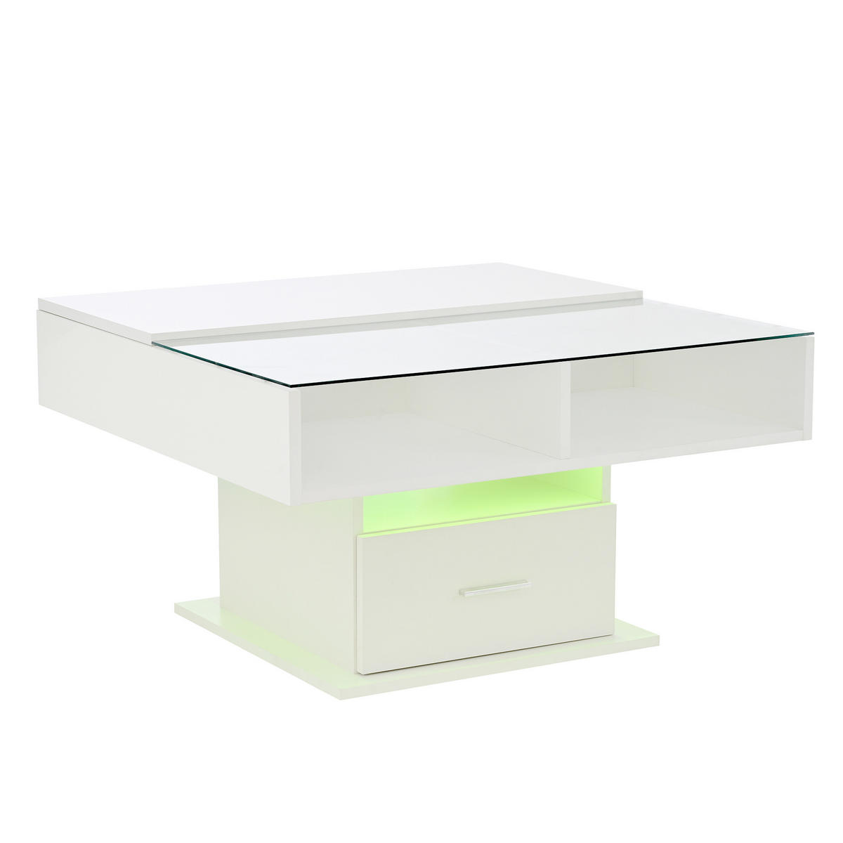 COUCHTISCH 78/78/59.5 cm Hochglanz mit LED-Beleuchtung höhenverstellbar - Weiß, Holzwerkstoff (78/78/59.5cm) - OKWISH