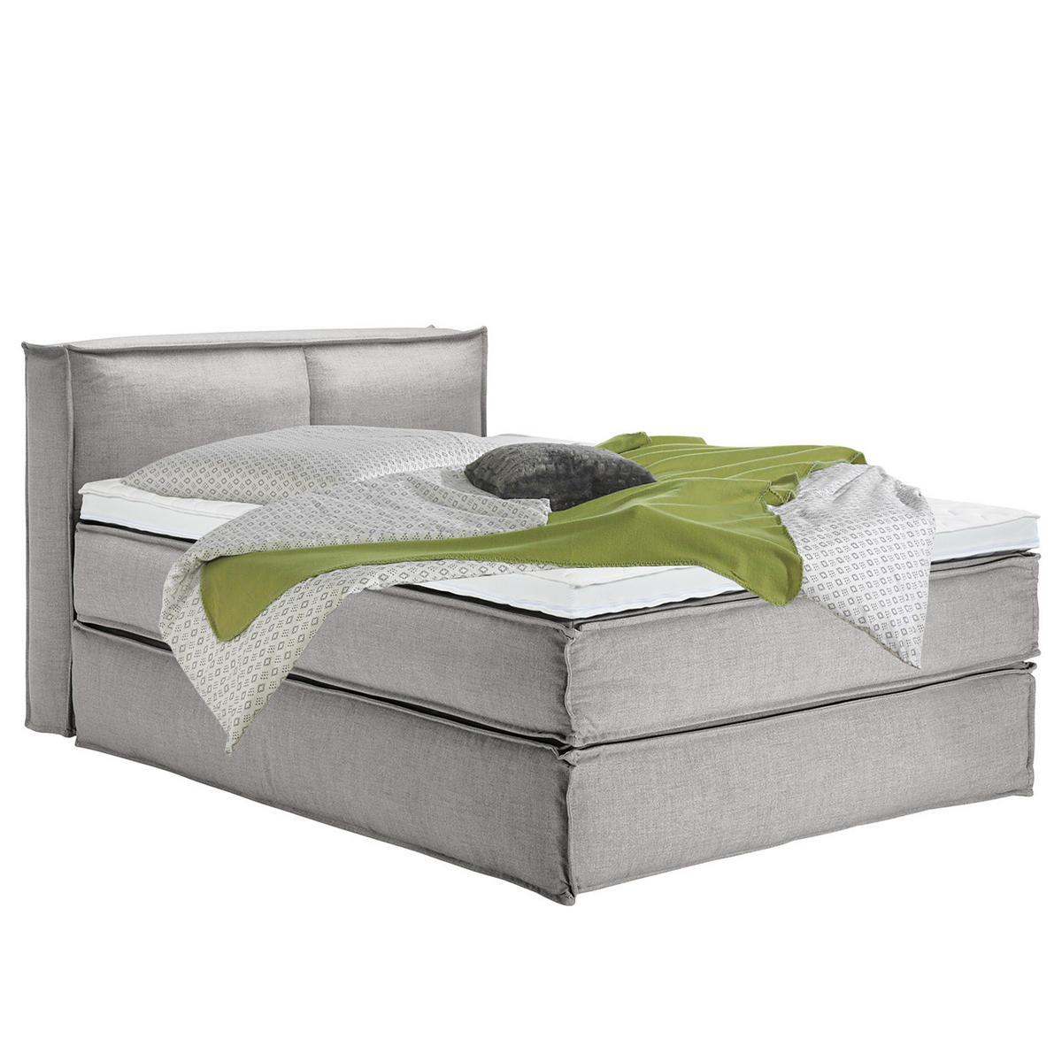 BOXSPRINGBETT mit Kopfteil - Premium - Grau, Textil (140/220cm) - home24