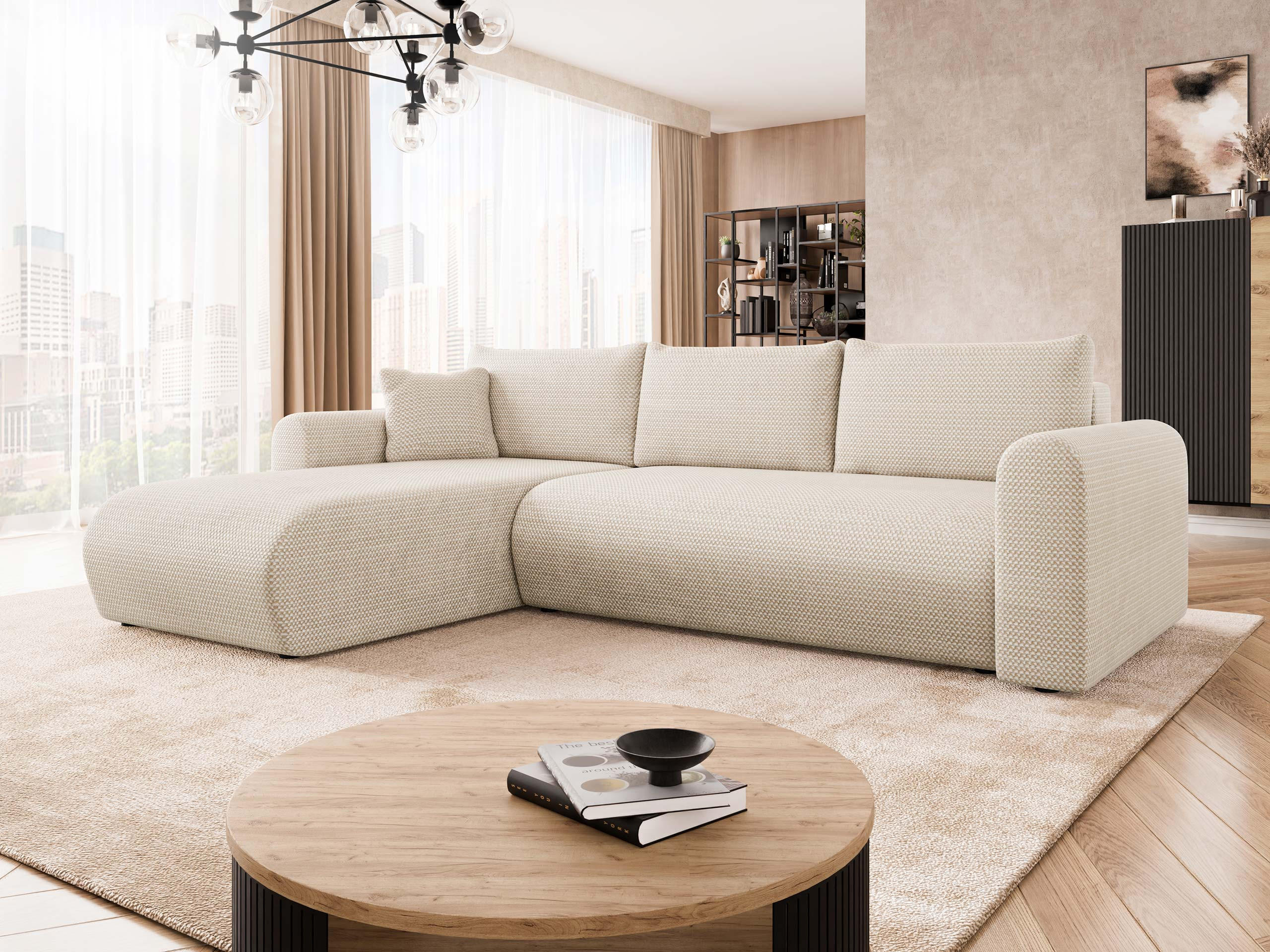 ECKSOFA Eliwo - Schwarz/Naturfarben, Holz/Textil (252/158cm) - MIRJAN24