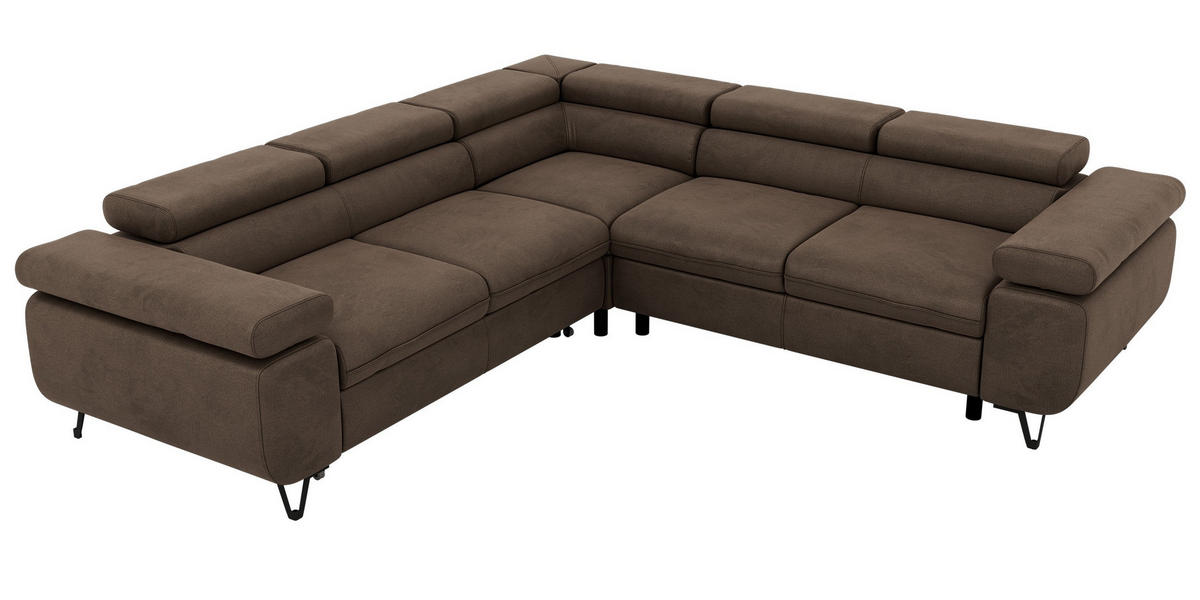 ECKSOFA QUADRO L - Braun Velvet - Rechts Seite - Schwarz/Braun, Textil/Metall (269/269cm) - MKS