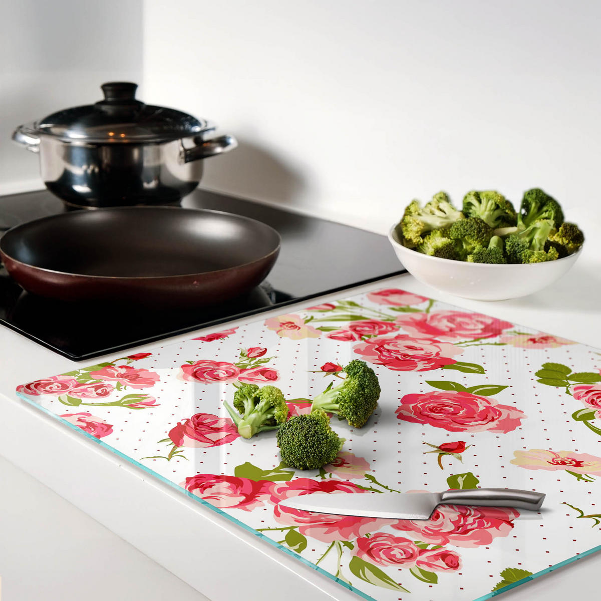 GLASPLATTE 60x52 cm Rosen - Pink, Glas (60/0.4/52cm) - TULUP