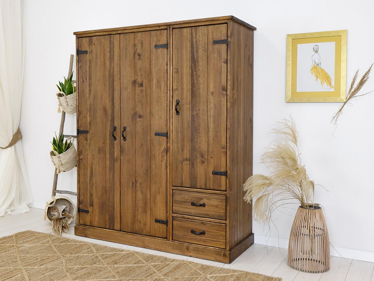 KLEIDERSCHRANK aus Massivholz Rustyk 3D - Dunkelbraun/Schwarz, Holz (155/190/60cm) - Seart