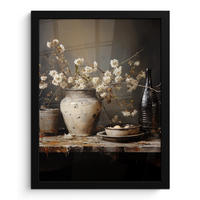 GERAHMTES BILD Stilleben - Blumen - Blumenstrauß - Vase - Wein 30x40 cm - Schwarz, Papier (30/40cm) - MuchoWow