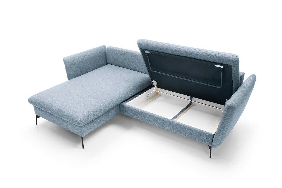 ECKSOFA FERRO Blau Geflochtener Stoff mit Schlaffunktion - Blau, Holz (258/167cm) - MASSENO
