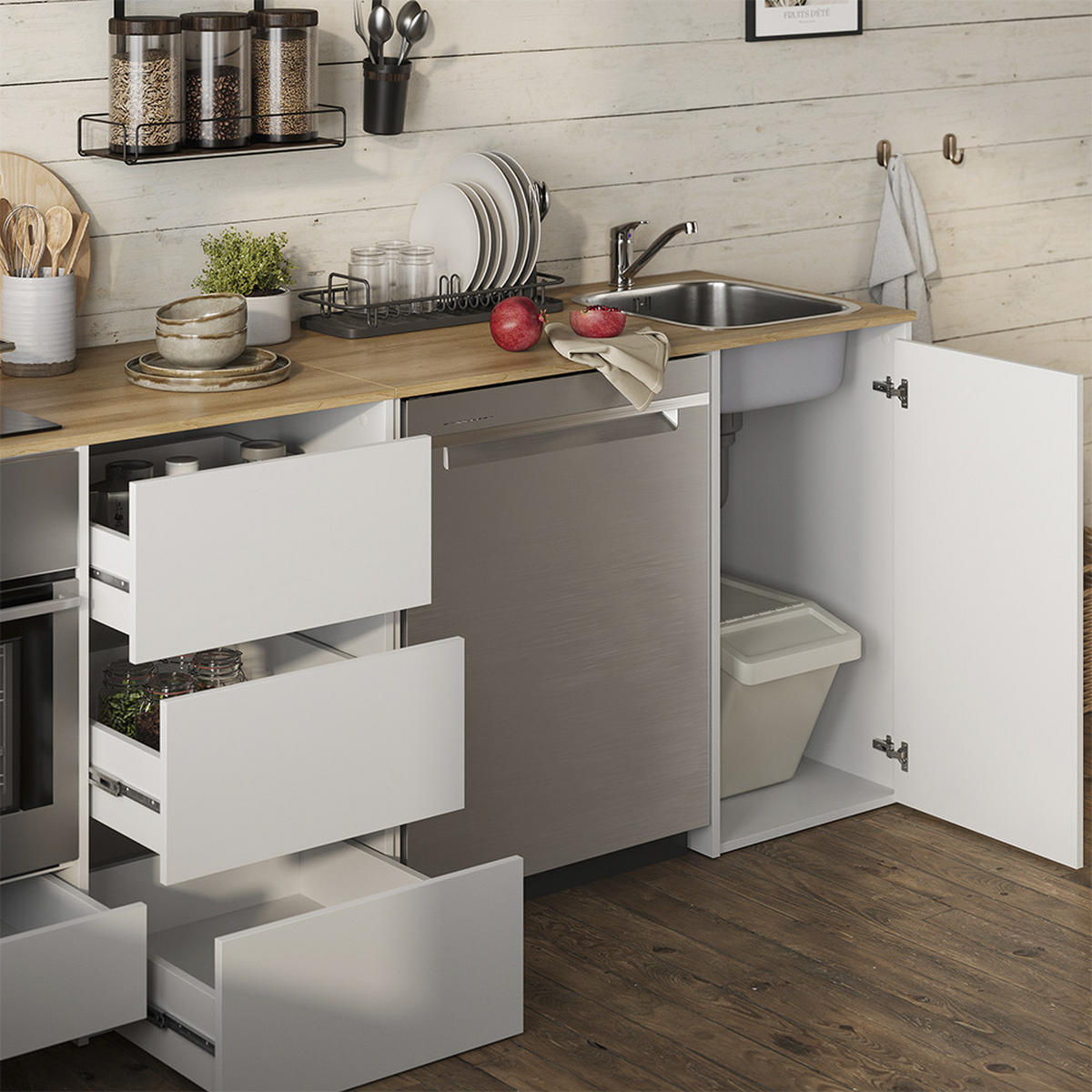 KÖKSUNDERSKÅP Viktor, Vit/Hantverks ek, med handfat och kran - Vit/Ek Artisan, Träbaserade material (230.4/88.2/60.3cm) - Vicco