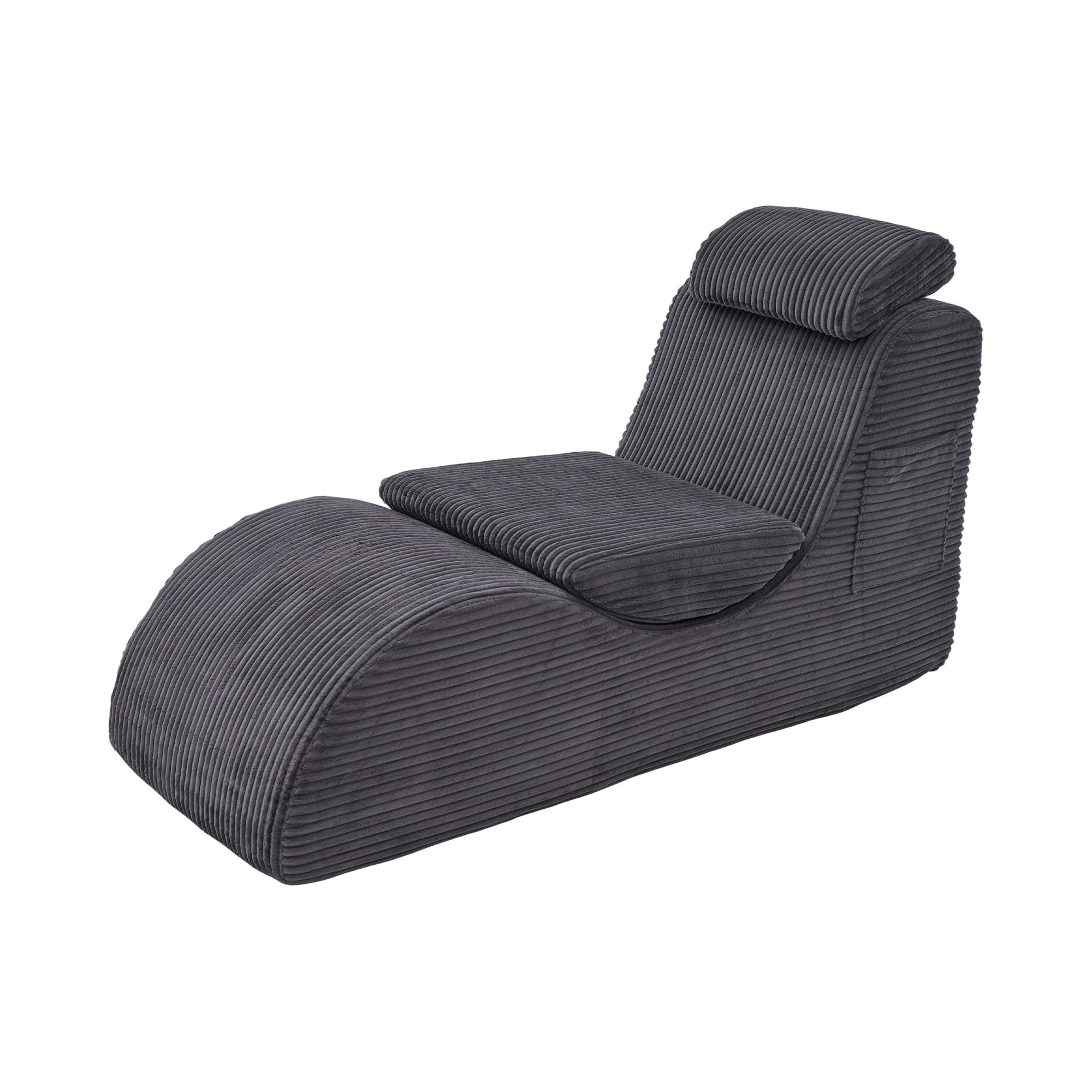 SESSEL Cord Dunkelgrau mit Seitentasche und Kopfkissen - Dunkelgrau, Holzwerkstoff/Textil (66/90/160cm) - WISHDOR